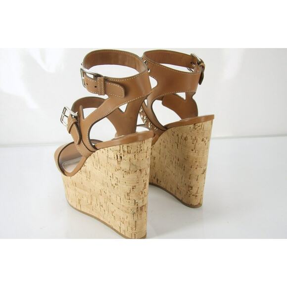 Miu Miu Brown Leather Studded Platform Wedge Sandals - Picture 7 of 12